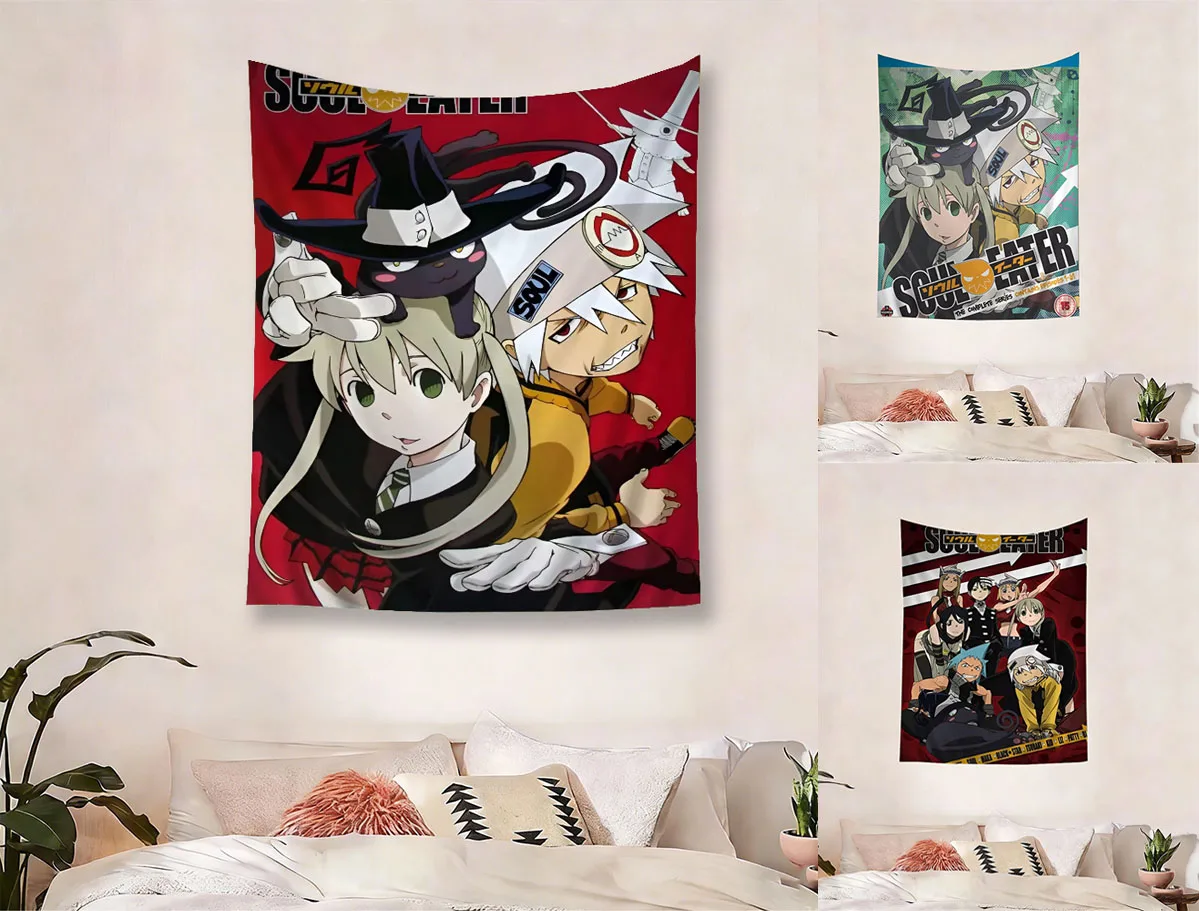 Soul Eater Wandteppich, Todesseil-Schwert-Hexe Schwarze Katze Uniform-Thema Wandteppich, Anime Schlafzimmer Wanddekoration Wandteppich Flachdruck