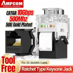 AMPCOM CAT6A UTP RJ45 Keystone Jack Tool-free 50u Gold Plating Module Connector Ethernet Wall Jack with Adjustable Ratchet Lock