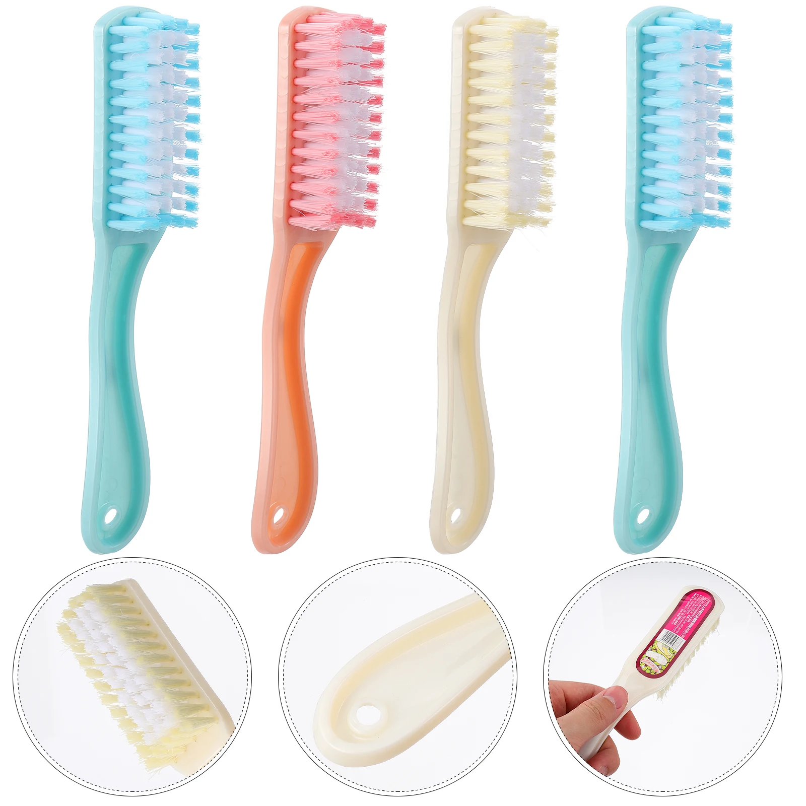 

4pcs Cleaning Brush Long H for Clothes Shoes Bath Kitchen Multi Functional Bristles Hangable Wooden Board Sturdy Plastic