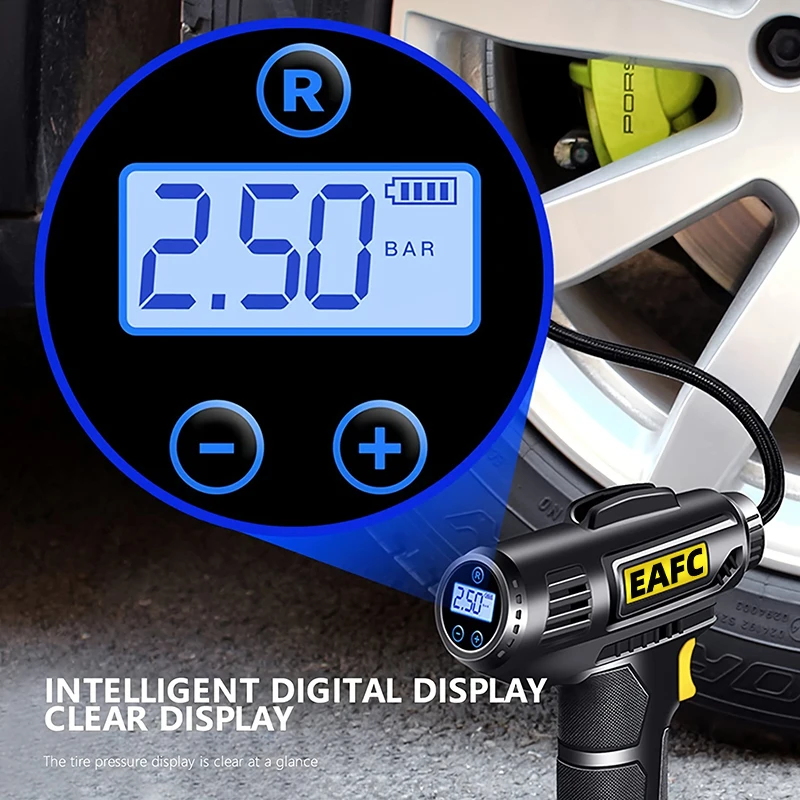 EAFC 120W Bezprzewodowa/przewodowa ręczna pompka samochodowa do pompowania opon Przenośny kompresor powietrza Elektryczny pompka do opon samochodowych z oświetleniem LED