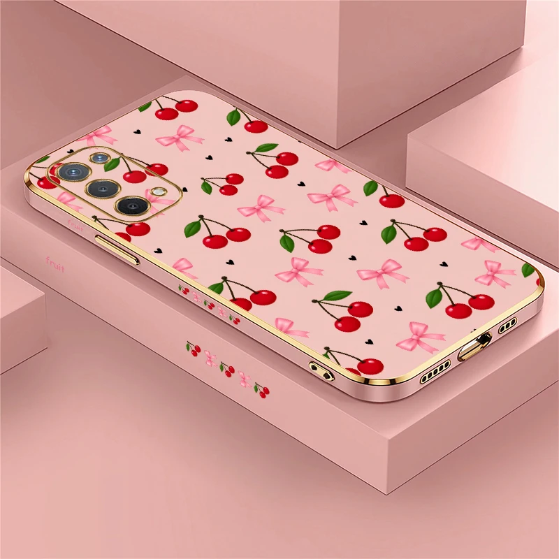 Coque de téléphone mignonne avec nœud rouge cerise pour OPPO A54 A53 A52 A39 A38 A36 A33 A32 A31 A17 A16S A15 S, résistante aux chutes, en TPU plaqué, étui.