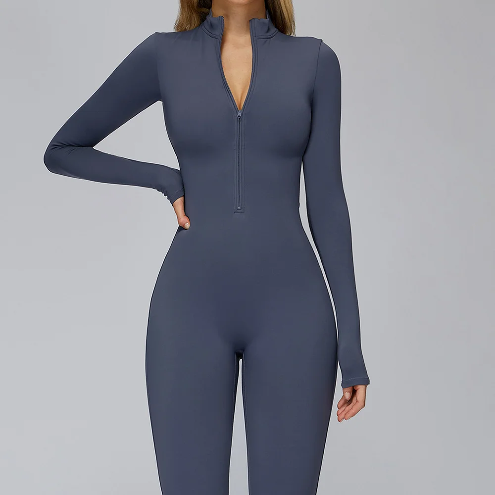 

Winter Fleece Jumpsuit Women Tracksuit Yoga Set Zipper Rompers Long Sleeved Fitness Sports Bodysuit Gym Push Up Workout Clothes