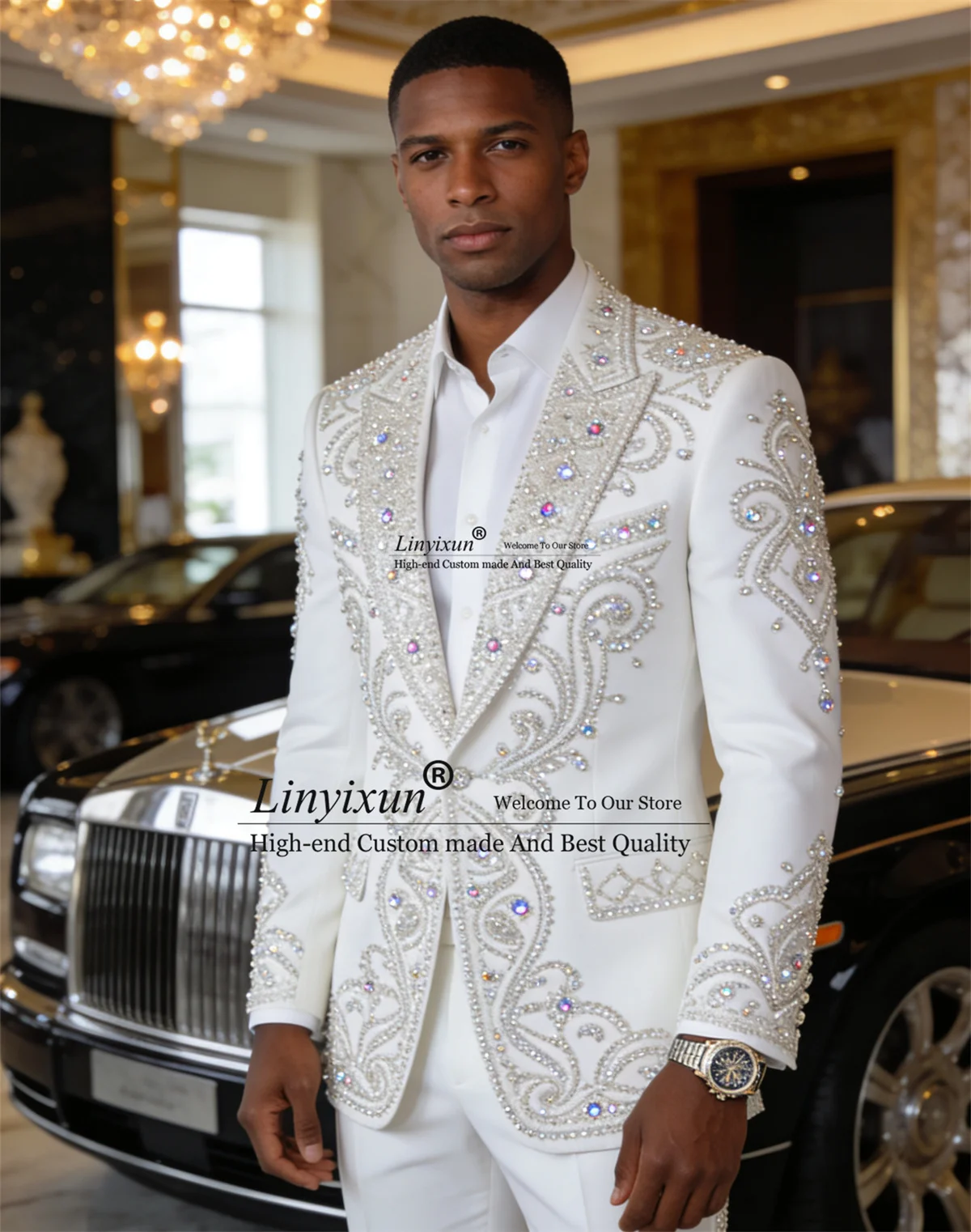 

Высококачественные мужские костюмы с кристаллами и бриллиантами, комплекты из 2 предметов, свадебные костюмы для мужчин, остроконечные лацканы, тонкая вечерние одежда для жениха, блейзер по индивидуальному заказу