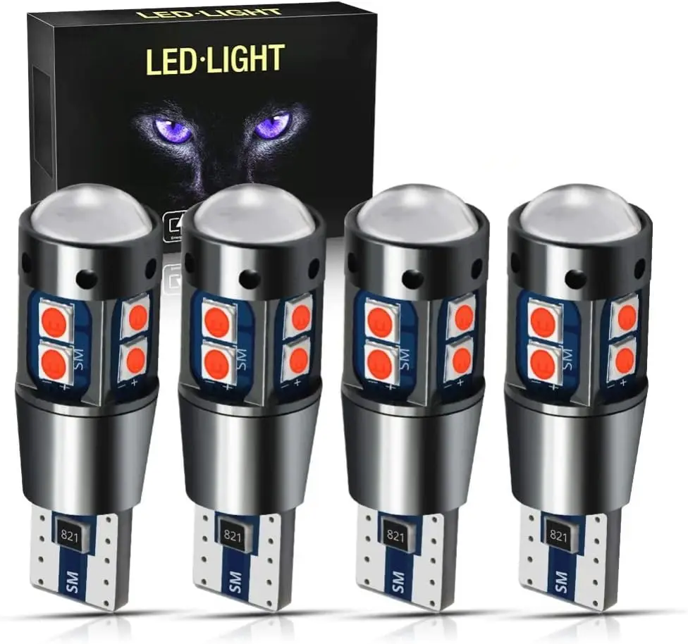 4pcs 168 194 T10 LED Bulbs Super Bright 10x3030SMD Chips LED Lamp for Side Marker Door Wedge lights.(Red)