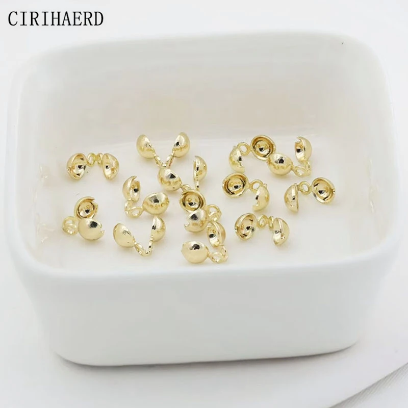 20Pcs/Lot Clip Bead Clasp 14K Gold Plated Brass Bracelet Connection Clasps Tip Crimp Cover For DIY Jewelry Making Accessories