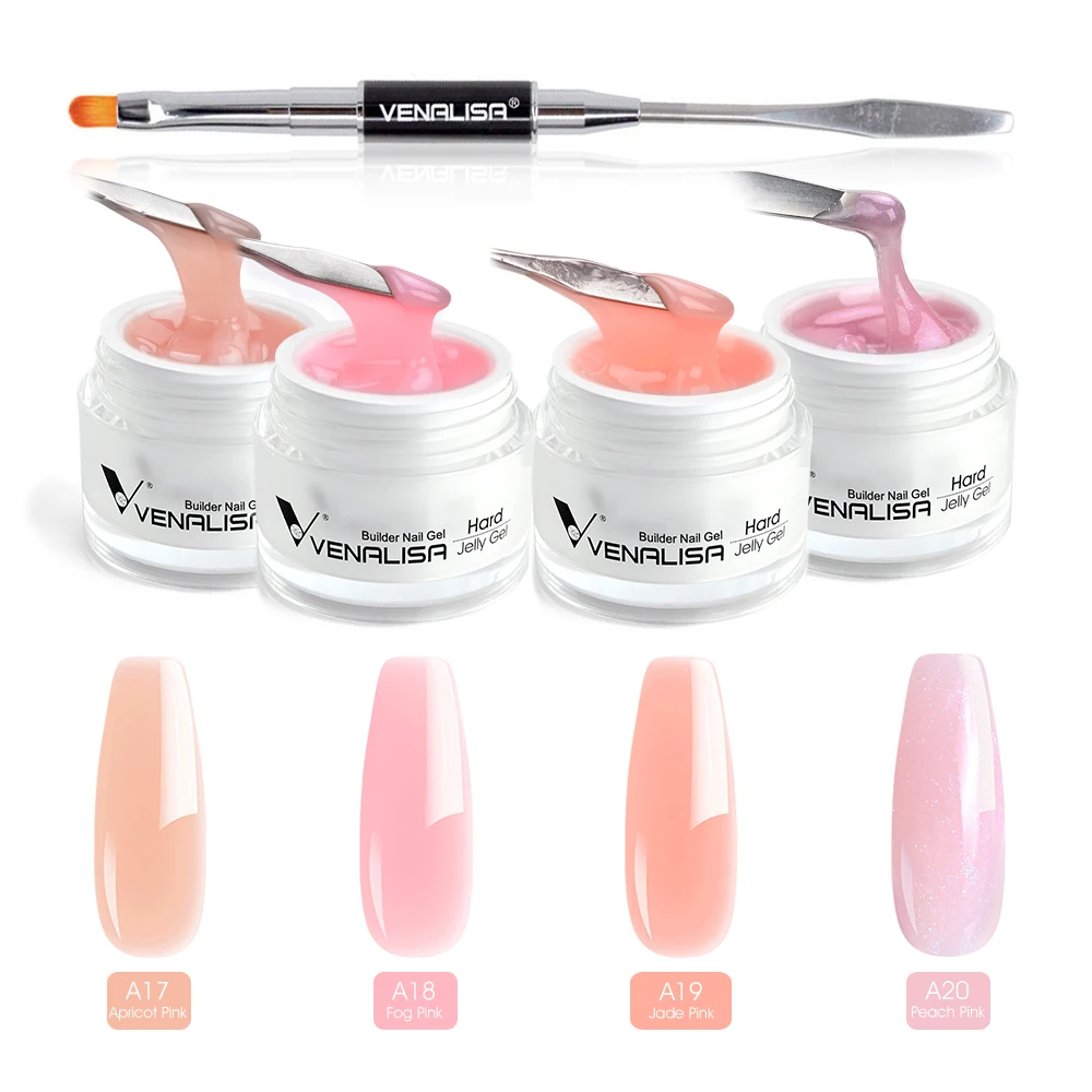 Venalisa-Kit de Gel duro para construcción de uñas, Set de 4 colores con pincel para uñas, pluma para uñas, 15ml