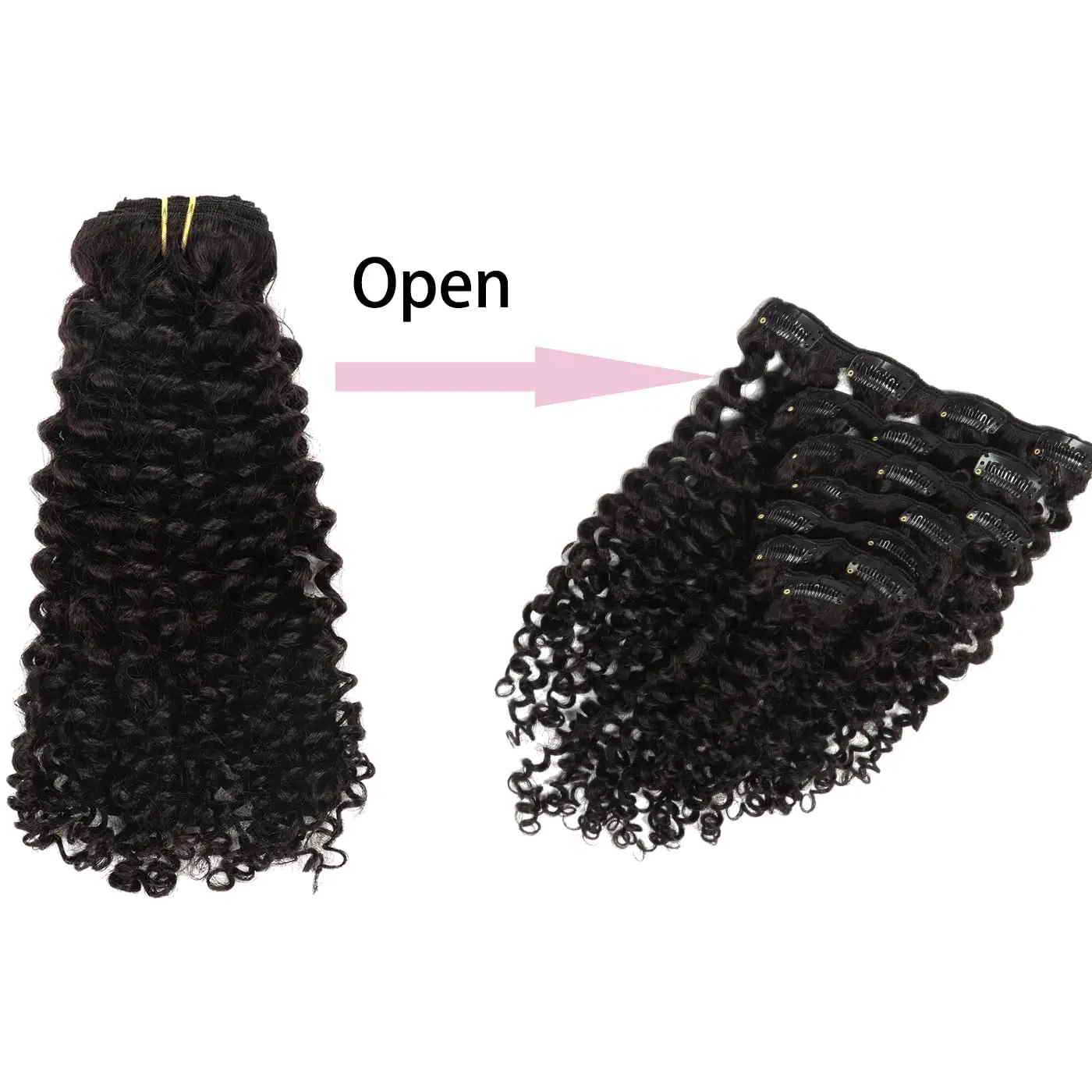 3B and 3C Curly Clip in Human Hair Extensions Real Human Hair Double Weft Jerry Curly Natural Black Color For Women 120g/set