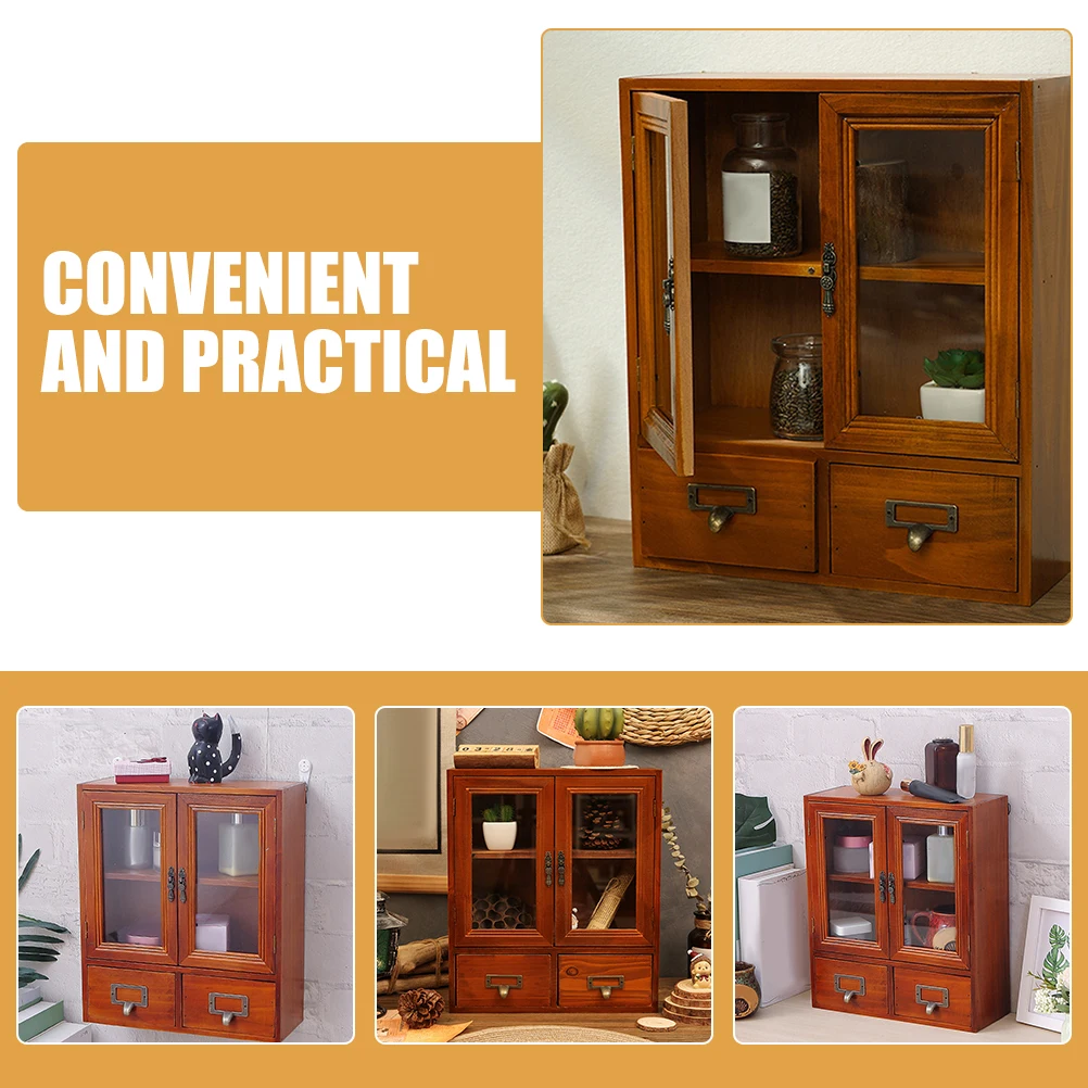 

Multi Layer Drawer Cabinet Vintage Wood Display Rack Storage Organizer Desk Toy Figurine Stand Desktop Collection Shelf