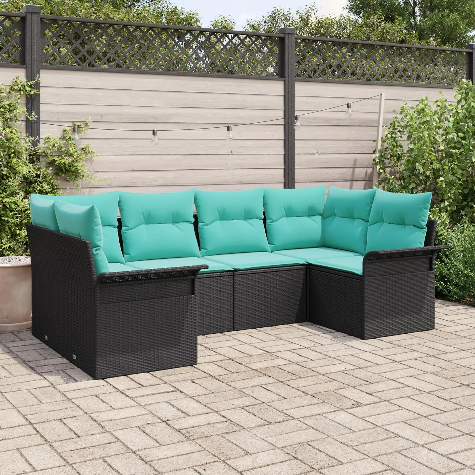 

6 Piece Outdoor Patio Sofa Set with Cushions Black Rattan Furniture Garden Seating