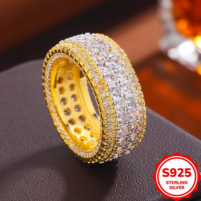 

Fashionable and Versatile Authentic S925 Silver Two-Tone Full Diamond Ladies Couple Ring