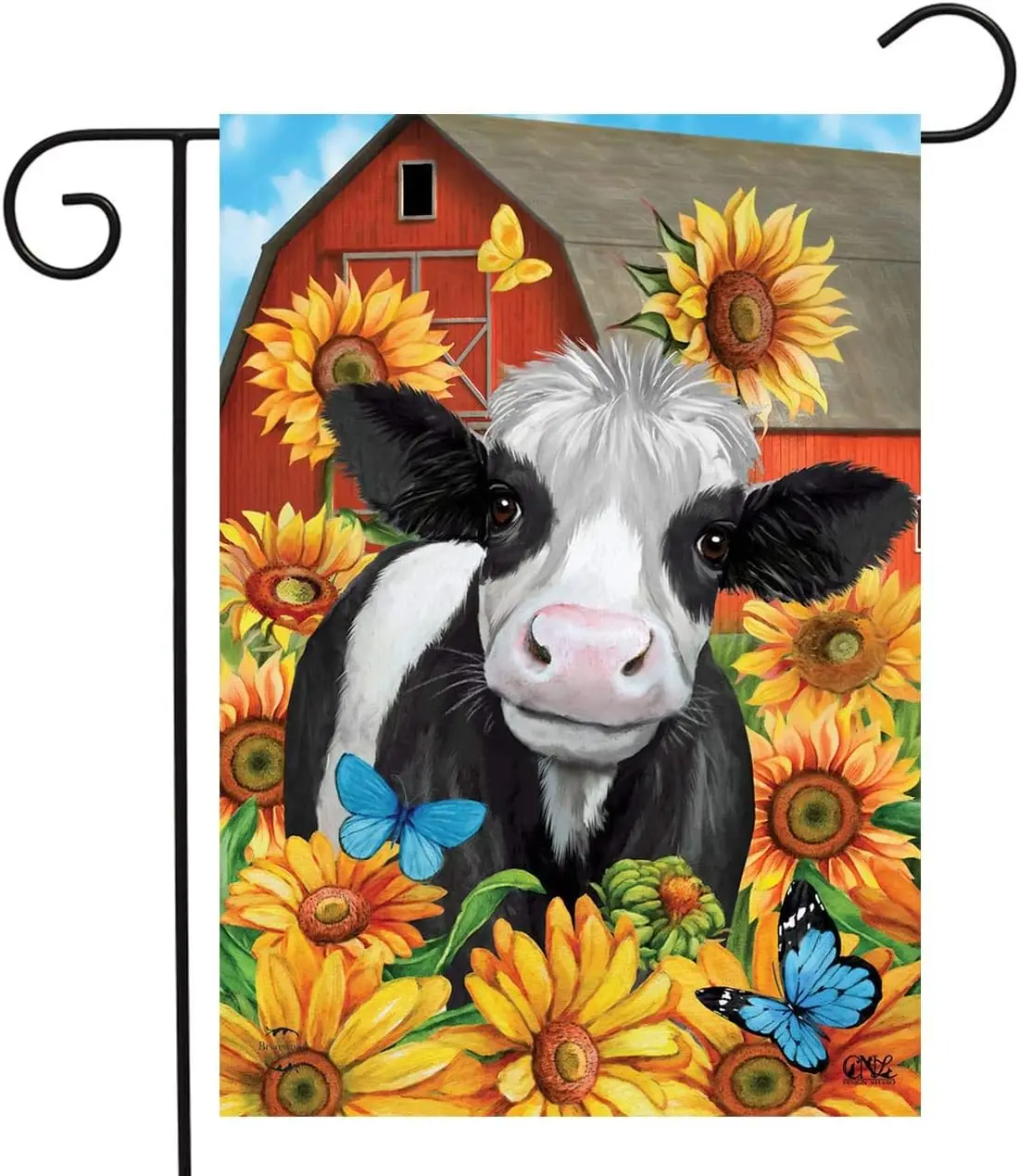 Happy Cow Summer Garden Flag Sunflowers Barn 12.5