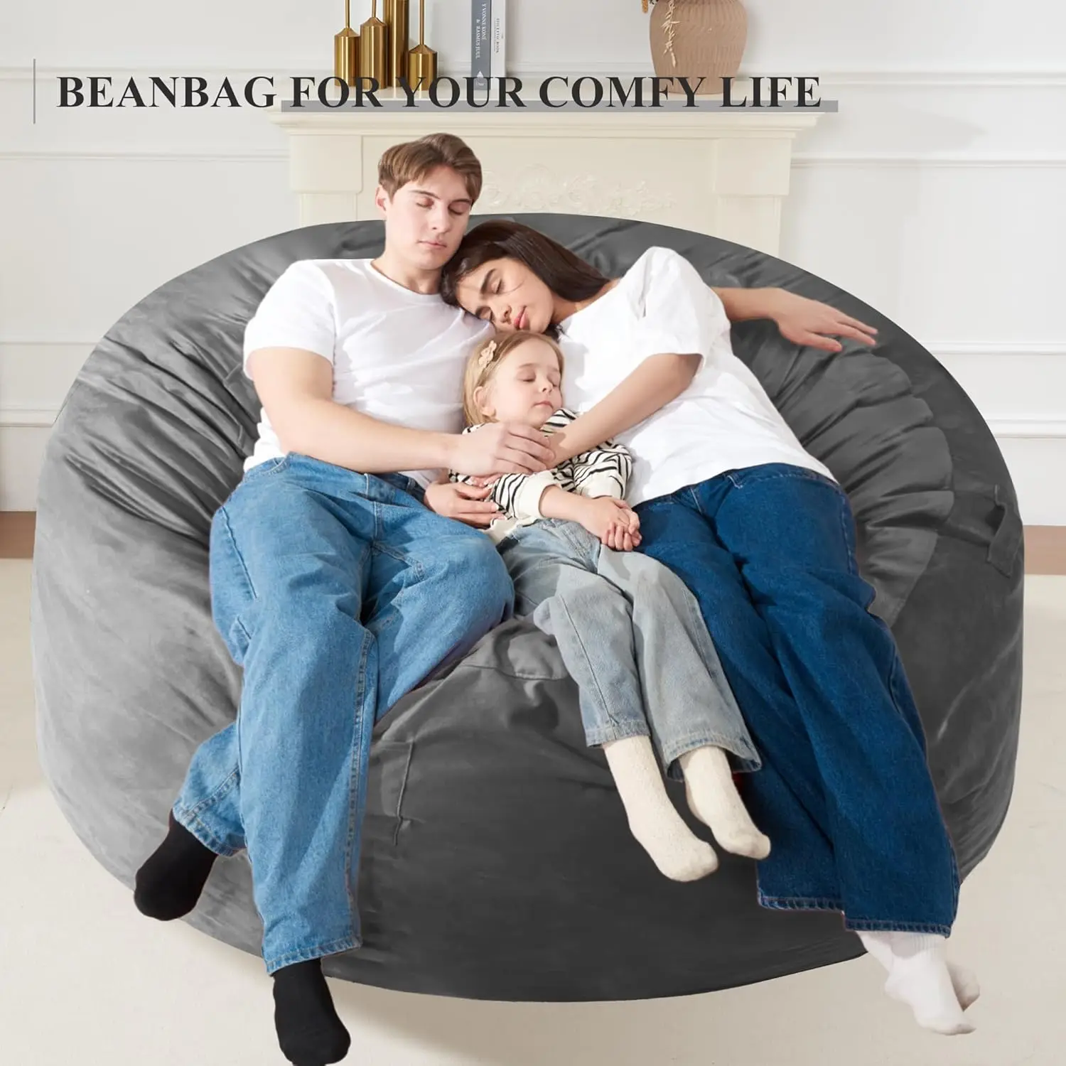 6 FT Bean Bag Chair: Giant Bean Bags with Memory Foam Filled, Large Beanbag Chairs Soft Sofa with Dutch Velet Cover 6FT(58