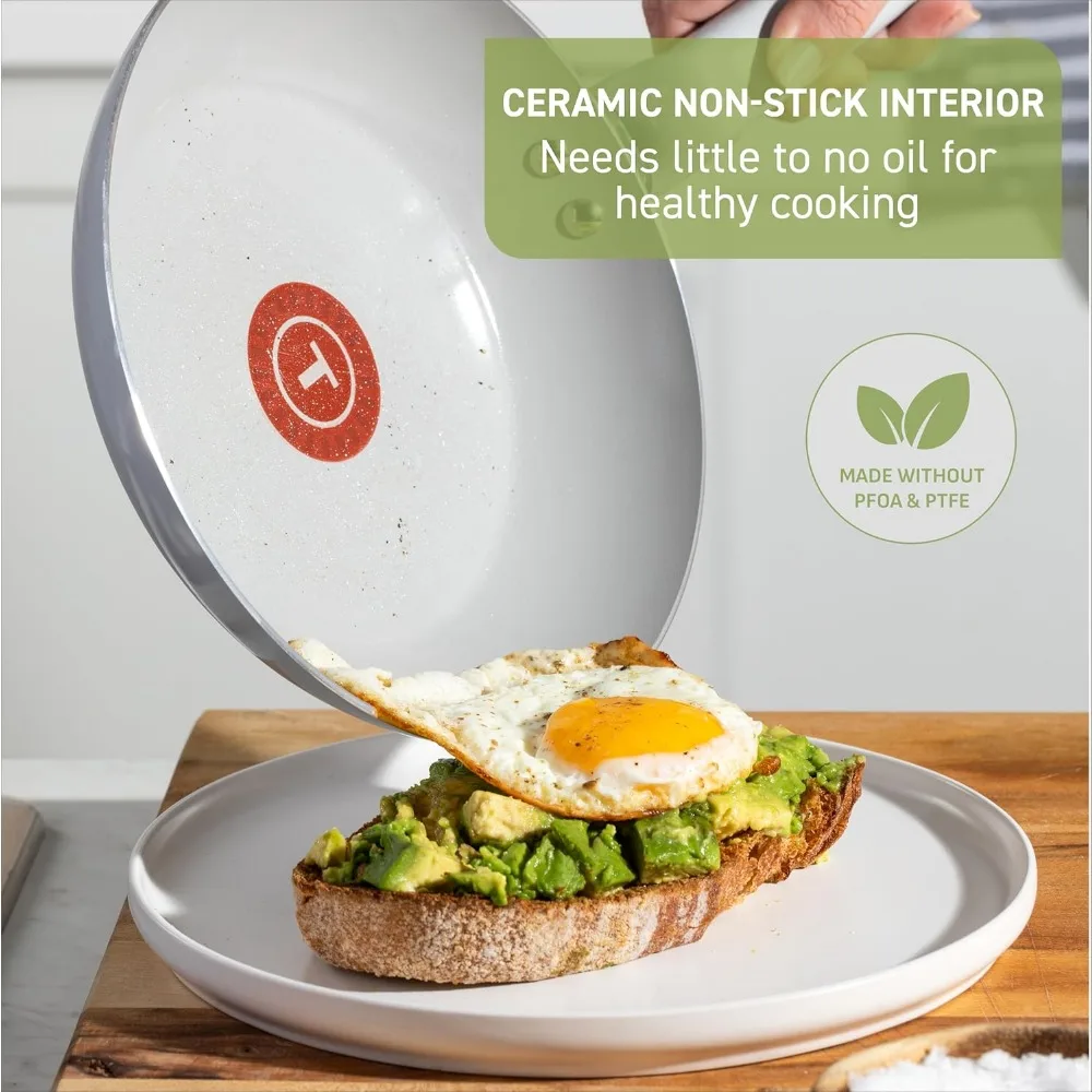 

Керамическая сковорода с антипригарным покрытием и крышкой, 5 квартов, безопасная посуда для духовки, сковорода с ручкой для здорового семейного питания