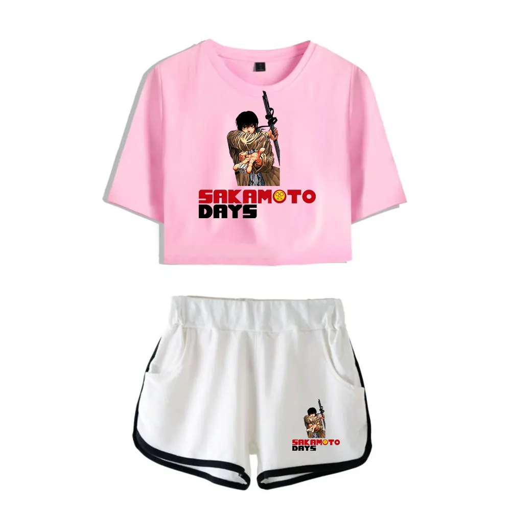 sakamoto days 빈티지 90년대 머치 탑스 투피스 세트 스트리트웨어 반바지+러블리 티셔츠 하라주쿠 여성 Y2k 탑