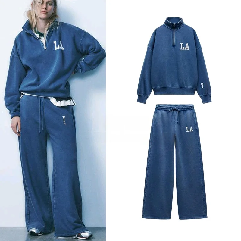 「LUXURY BRAND」Za Washing Effect Preppy Polo Shirt Type Fleece Hoodie 3253830 Wide Leg Jogging Pants 3253833