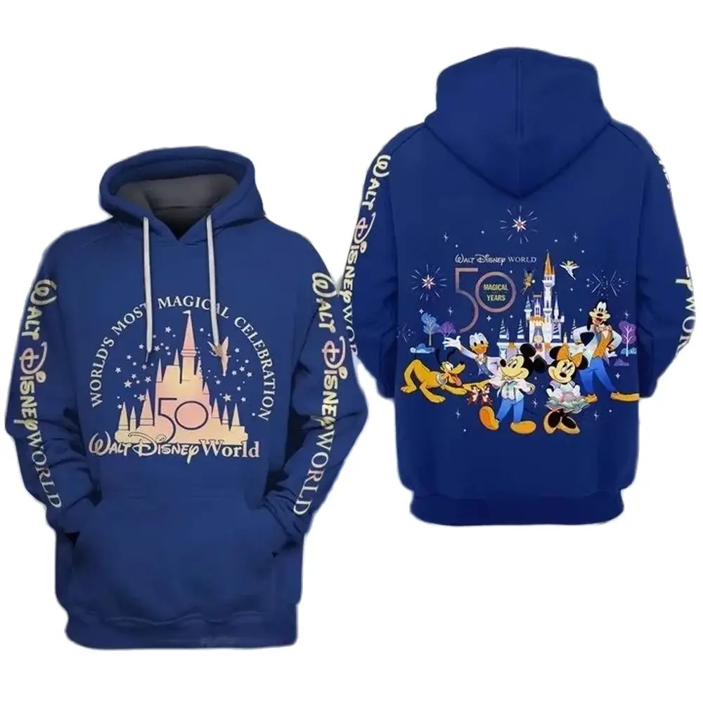 (Miniso) Women Hoodies BEST WDW 50th Anniversary Dates Cartoons Disney 3D Hoodie Autumn Winter Hoodies Coat Sweater Y2K Clothing