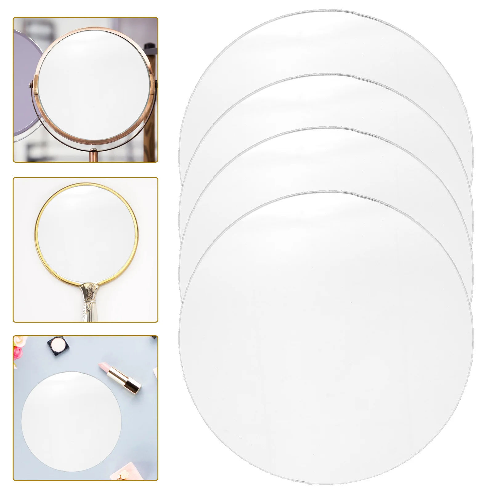 แผ่นกระจกอะคริลิคใสทรงกลม 4 ชิ้น สำหรับเปลี่ยนเลนส์กระจกแต่งหน้า งาน DIY งานฝีมือ กระจกพกพา น้ำหนักเบา