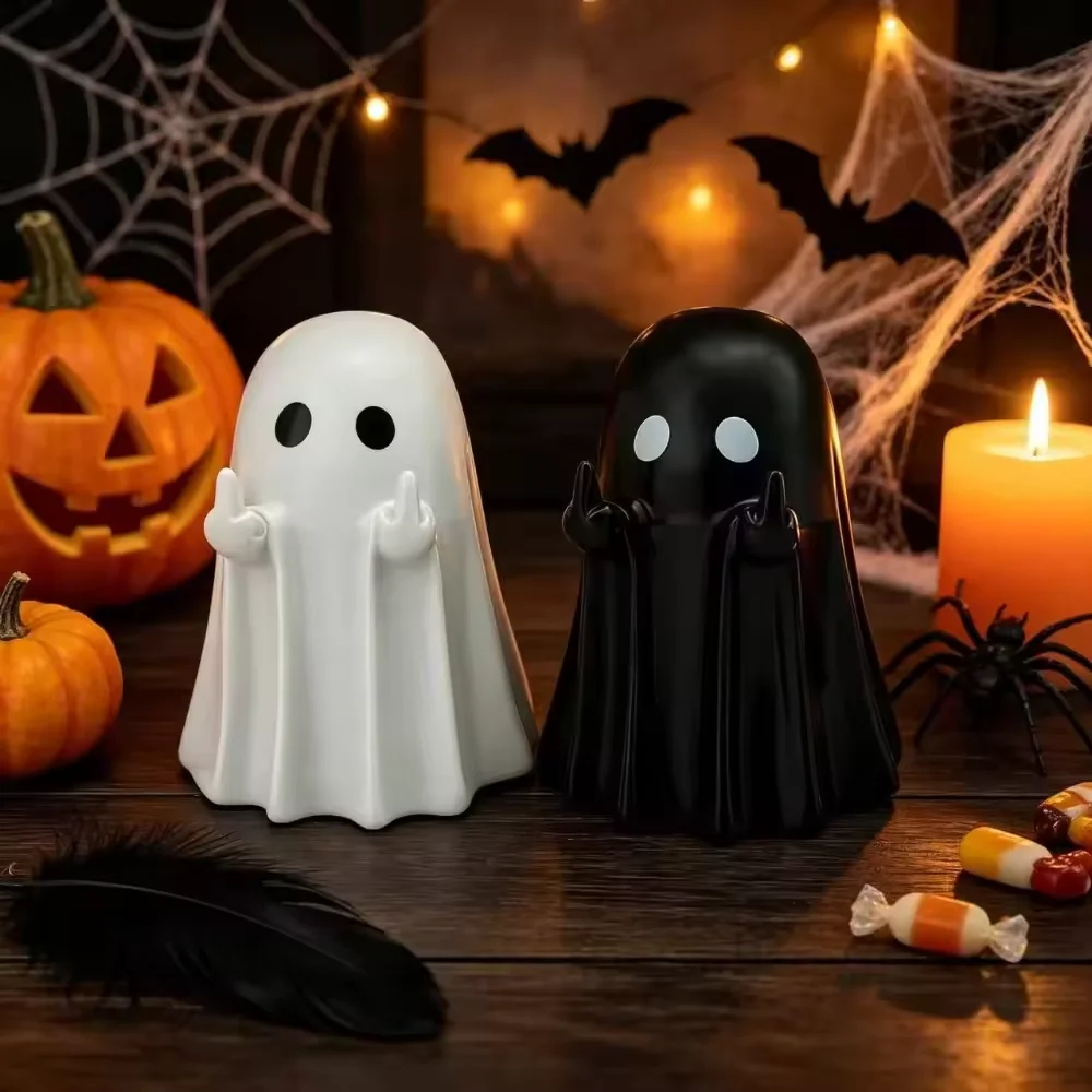 1pc Middle Finger Ghost Statue, 7.5cm Terrifying Ghost Decoration, Halloween Ghost Small Statue Ghost Decoration