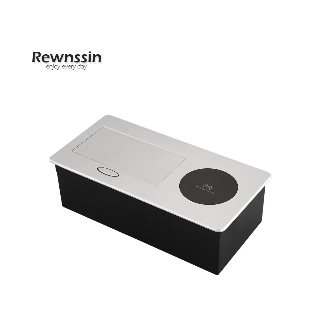 

Встраиваемая настольная розетка EU pop-up с поддержкой беспроводной зарядки, металлическая панель, сменные порты USB и Type-C для быстрой зарядки