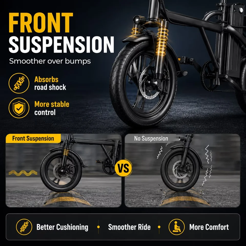 14'' Electric Bike for Adults, 500W Motor, 22 MPH Max Speed Folding Ebike, Max 30 Miles Range (Pedal Assist Mode), Mini E Bikes image 4