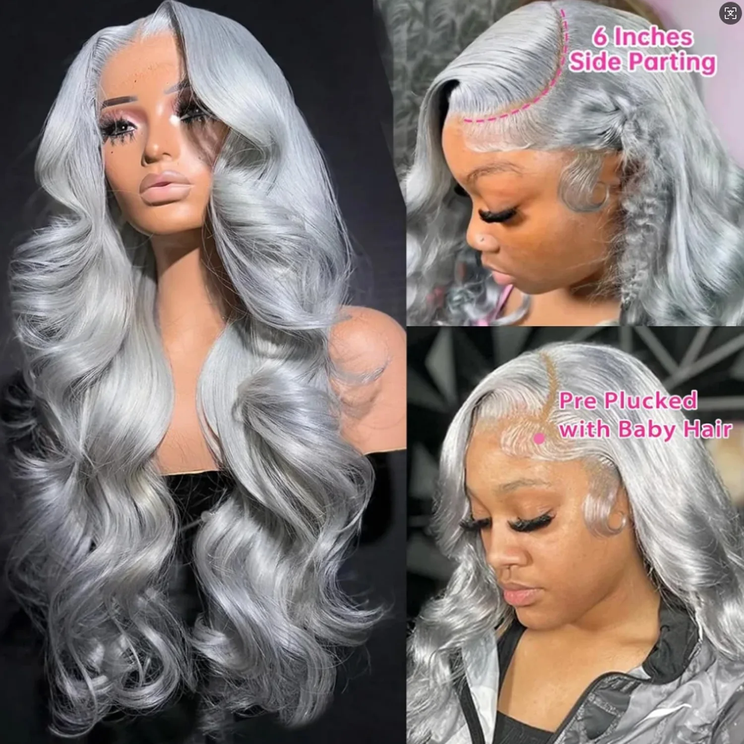 رمادي 13x4 الدانتيل الجبهة خصلات الشعر المستعار الإنسان UHD شفاف البرازيلي الشظية رمادي ملون الجسم موجة الدانتيل شعر مستعار أمامي قبل قطعها #2