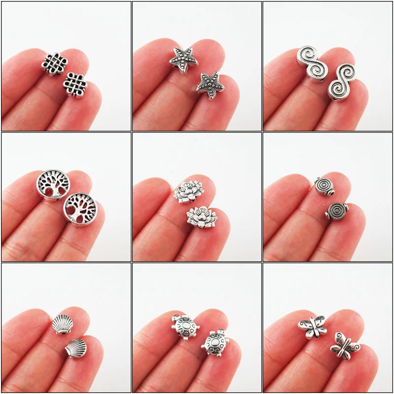 Fashion New Lotus Flower Animal Butterfly Tortoise Tree Star Charms Spacer Bar Beads Tibetan Silver Plated