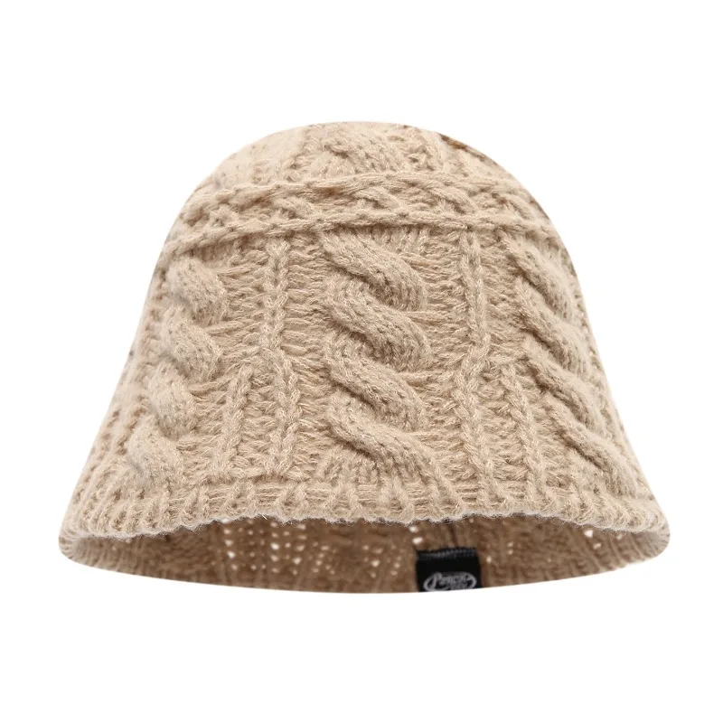 

Bucket Hat Women's Soft Waxy Black Autumn and Winter Solid Color Wool Coarse Grain Hat Warm Knitted Lazy Cashmere Dome Hat