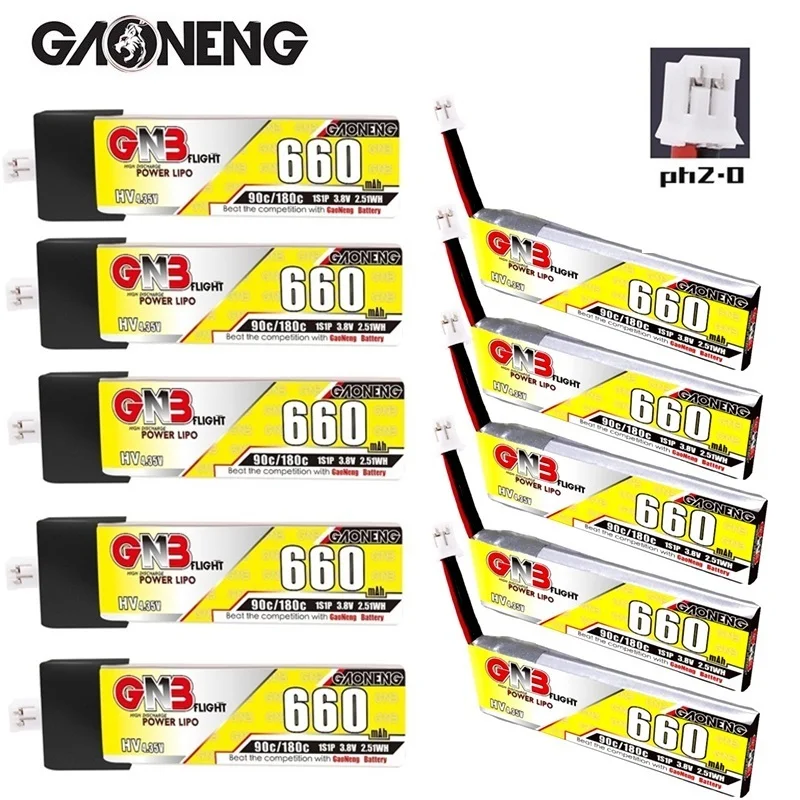 

10 шт. 1S GAONENG GNB HV Lipo батарея 3,8 в 660 мАч 90C/180C с PH2.0 для Emax Tinyhawk King Kong Ldarc TINY7 Drone 3,8 в батарея