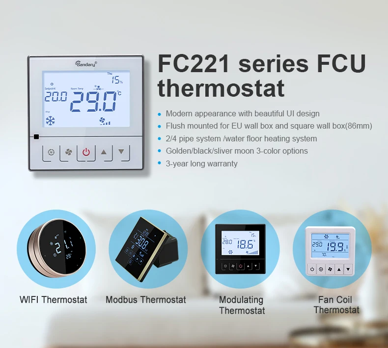 Bandary Lcd تعمل باللمس الرقمية RS485 Modbus Fan Coil ترموستات الغرفة الذكية القابلة للبرمجة #2