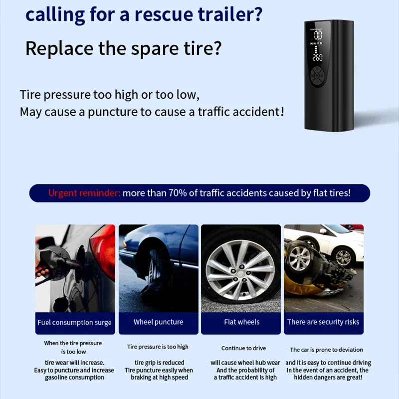 مضخة هواء سيارة لاسلكية ضاغط هواء محمول لسيارة دراجة نارية دراجة الكرة 150PSI منفاخ إطارات كهربائي مع شاشة ديجيتال #4