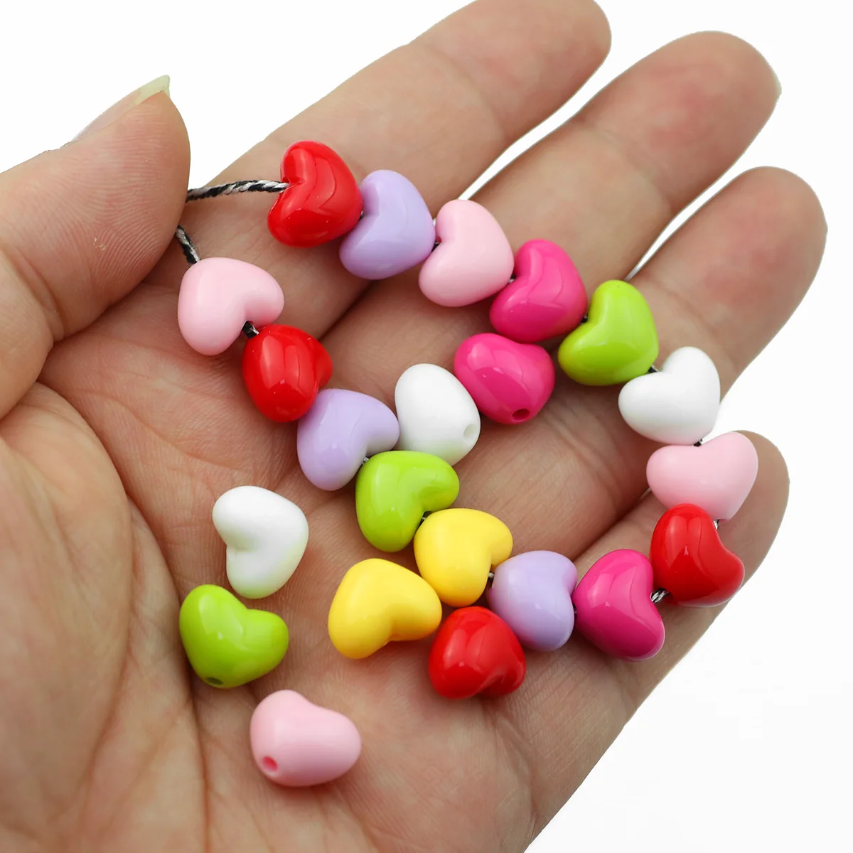 13mm Acryl-Bonbonherz-Perlen mit geradem Loch, verschiedene Farben, handgefertigt, DIY Schmuckherstellung, Perlenstränge, lose Perlen, Zubehör