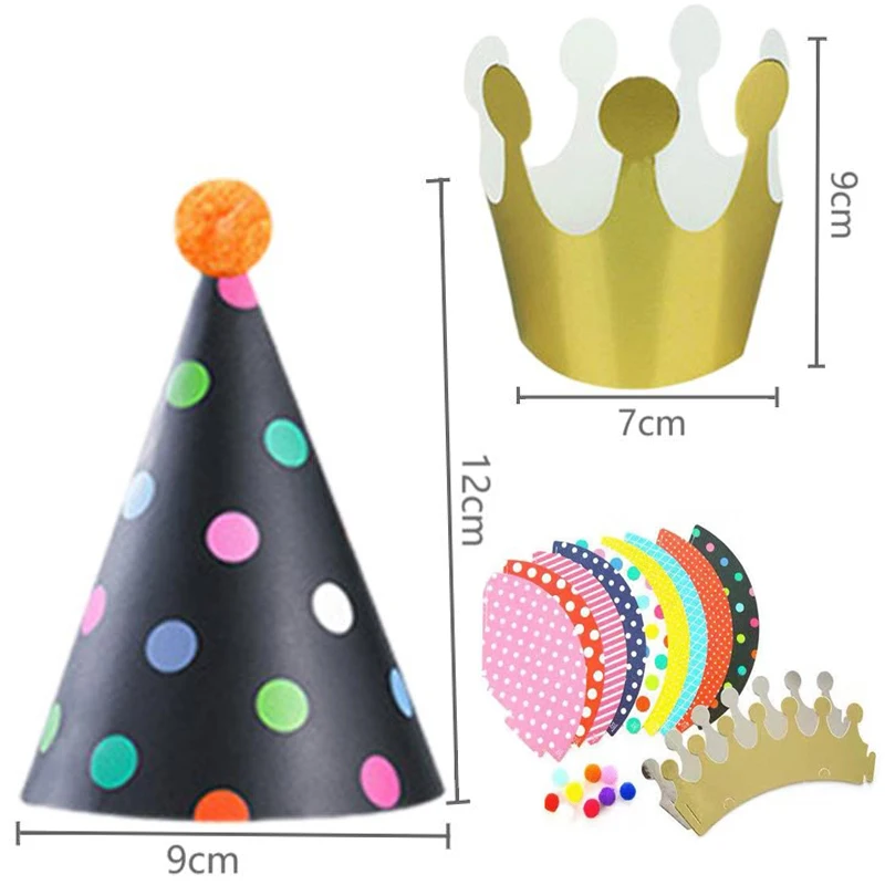 11Pcs/Set Birthday Party Hat Dot Handmade Hat Prince Princess Crown Cap Baby Shower Photo Props Party Decorations Supplies