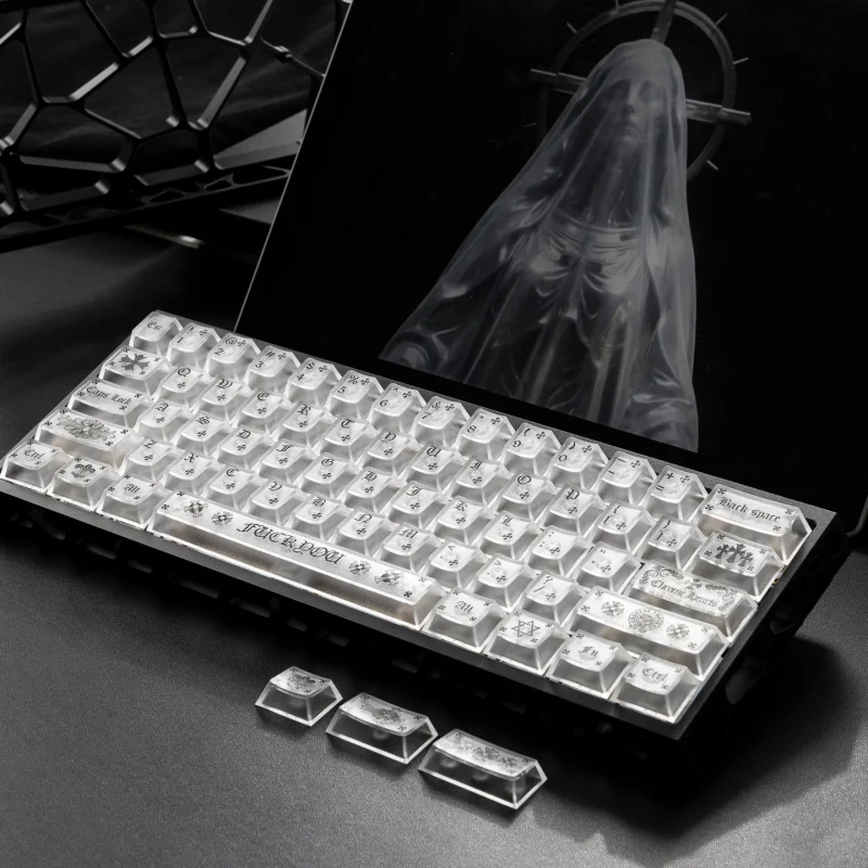 Frosted Translucent Keycaps Set,130+ Keys PC Cherry Profile White Red Crystal Shine Through Key Caps Set For Mechanical Keyboard
