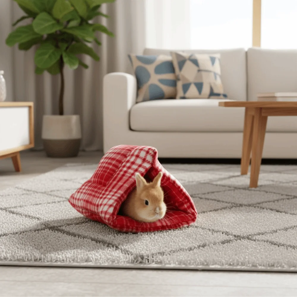

Semi-Enclosed Rabbit Cotton Nest Thickened Soft Hamster Triangle Tent Comfortable Warm Guinea Pig Plaid Nest For Small Animal