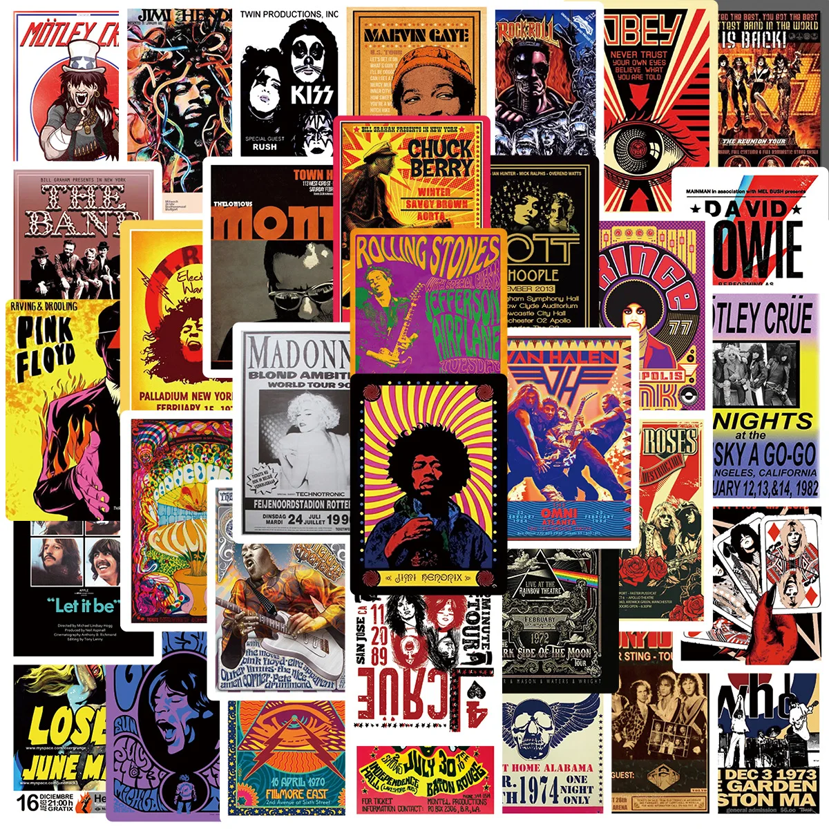 10/30/50PCS Rock Music Graffiti Stickers Laptop Guitar Refrigerator Skateboard Bicycle Luggage Waterproof Decoration Wholesale