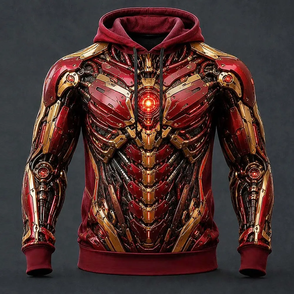 Herren Muskel-Physique 3D-Druck Hoodie Langarm Pullover mit Kordelzug und Tasche Neuartige Streetwear Lässiger Kapuzenpullover – Detail 5