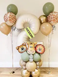 40 pieces new jungle retro animal balloons for kids birthday number 12345  party decoration set with digital columns Tiger Lion