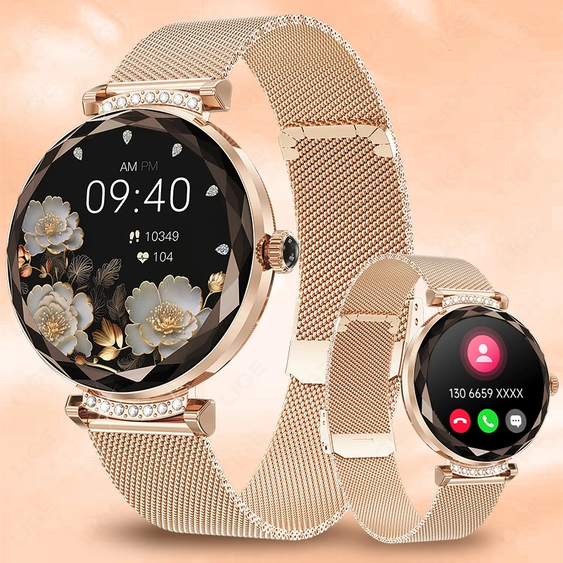 LIGE Woman Smart Watch Luxury Rose Gold Watch Bracelet HD Calling Smart Watches for Women Fashion Health Monitor Lady SmartWatch