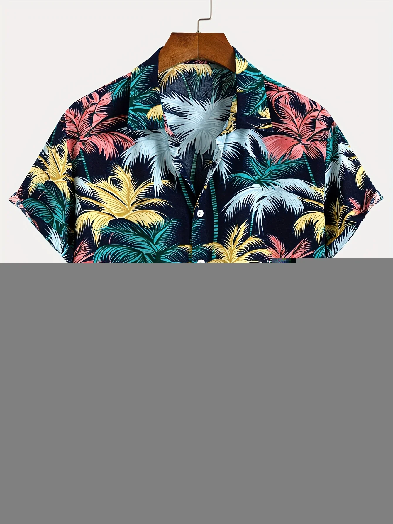 Men's short-sleeved button-down shirt, AMP Tropical tree print, Hawaiian style, oversized medicine, summer vacation