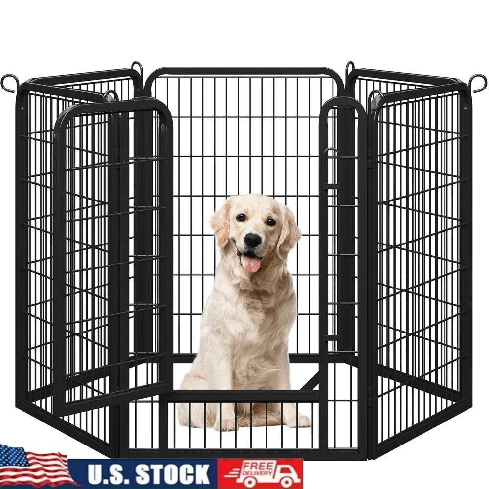

40 Inch Tall Steel Foldable Dog Playpen with Door 6 Panels Heavy Duty Indoor Outdoor Pet Fence Dogs Rabbits Ducks