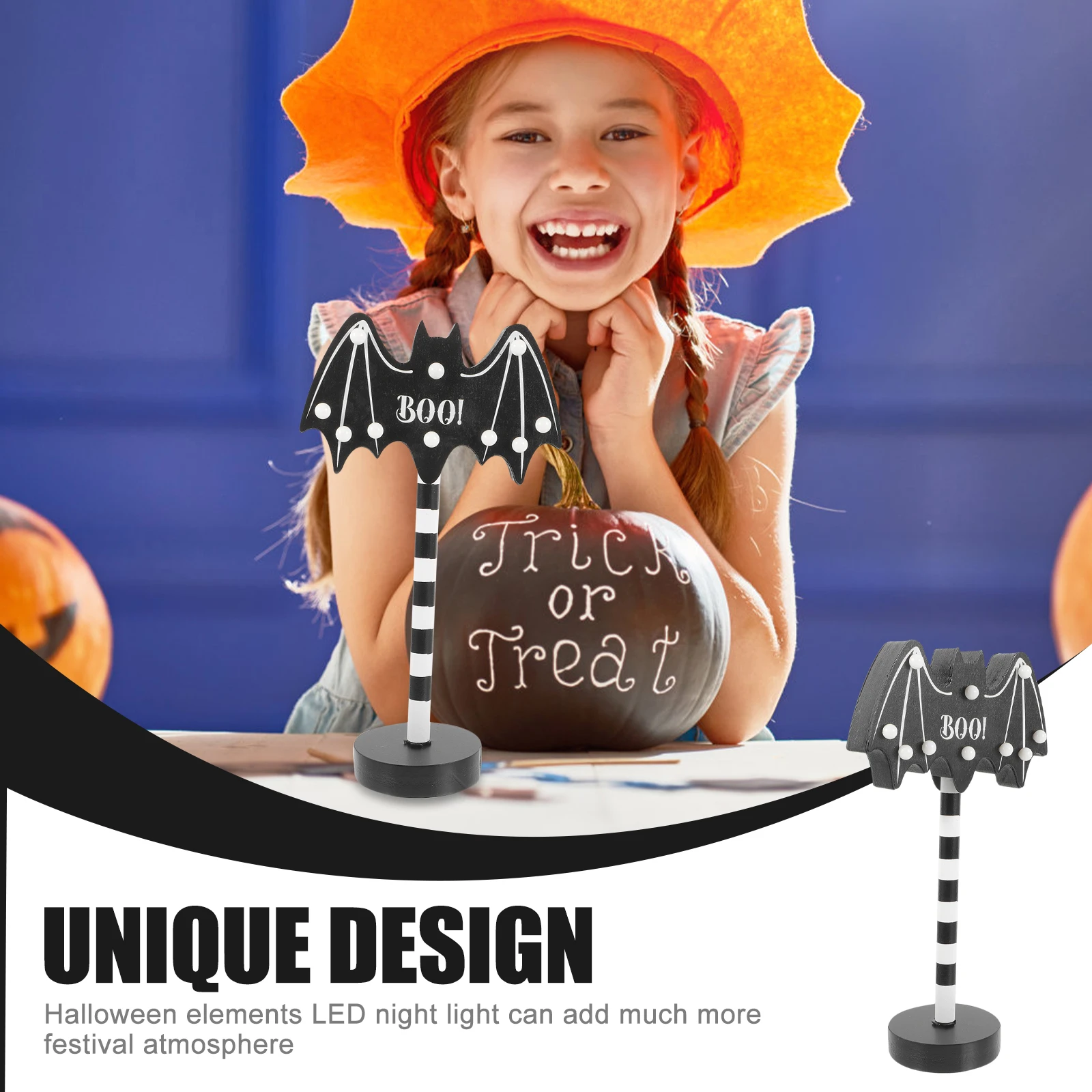 Spooky Bat Nachtlampje Halloween LED Verwijderbare Tafellamp Hout Materiaal Slaapkamer Feest Thuis Winkel DIY Decoratie