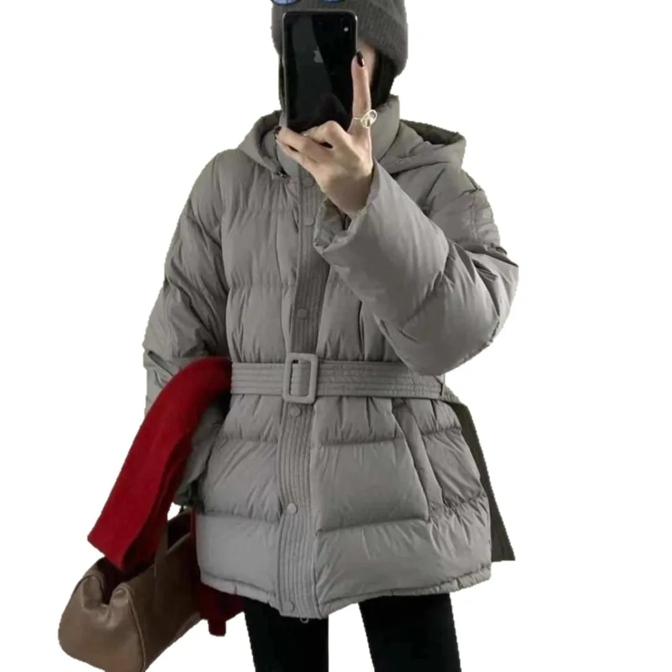 2025 Wintermode Nieuwe dames donsjas Commuter Hoodie Slanke riemjas