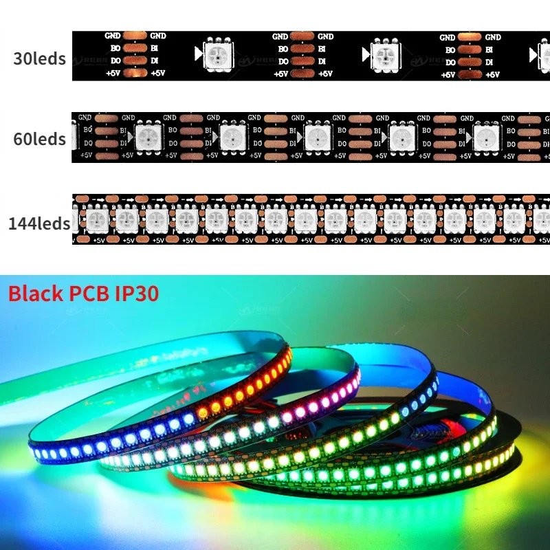 LED 스트립 RGB 풀 컬러 개별 주소 지정 가능 단일 제어 브레이크 포인트 재개, DC5V, WS2813, 30, 60, 144 픽셀, LED, M 테이프 라이트