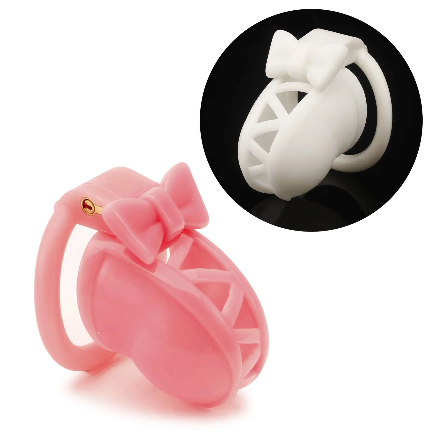 Cute Pink Bow Chastity Cage Male Bondage Lower Body Device with 4 Size Rings Sissy Cock Cage Anti Cheating Sex Toys for Men Gay
