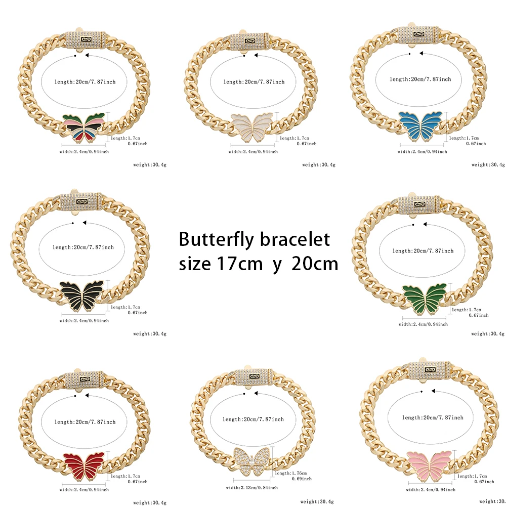 Nowa kolorowa bransoletka motylkowa Materiał miedziany inkrustowany cyrkonią galwaniczną 14-karatowe złoto 0,03 mikronów, obsługa hurtowa