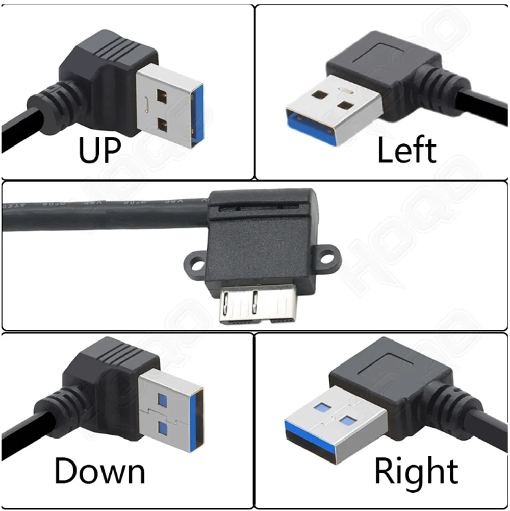 USB3.0 to MICRO BM With Screw Lock Panel USB3.0 AM Bend Male to Micro B 90 ° Bend