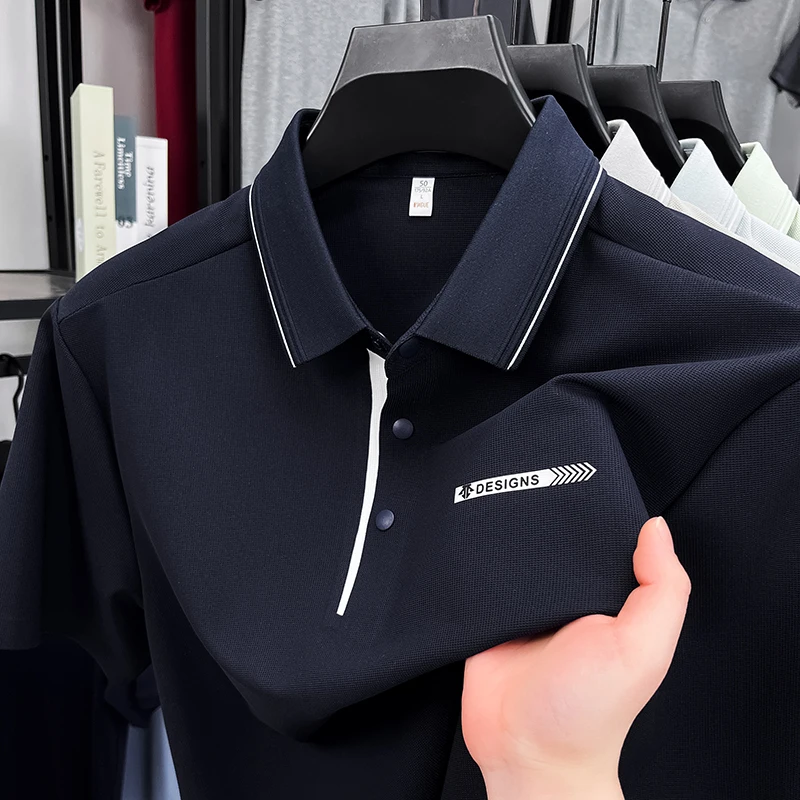 

High-end Quality Brand Men's Polo Shirt Lapel Letter Print Short Sleeve Seamless T-shirt British Casual Fashion Trend Summer Men
