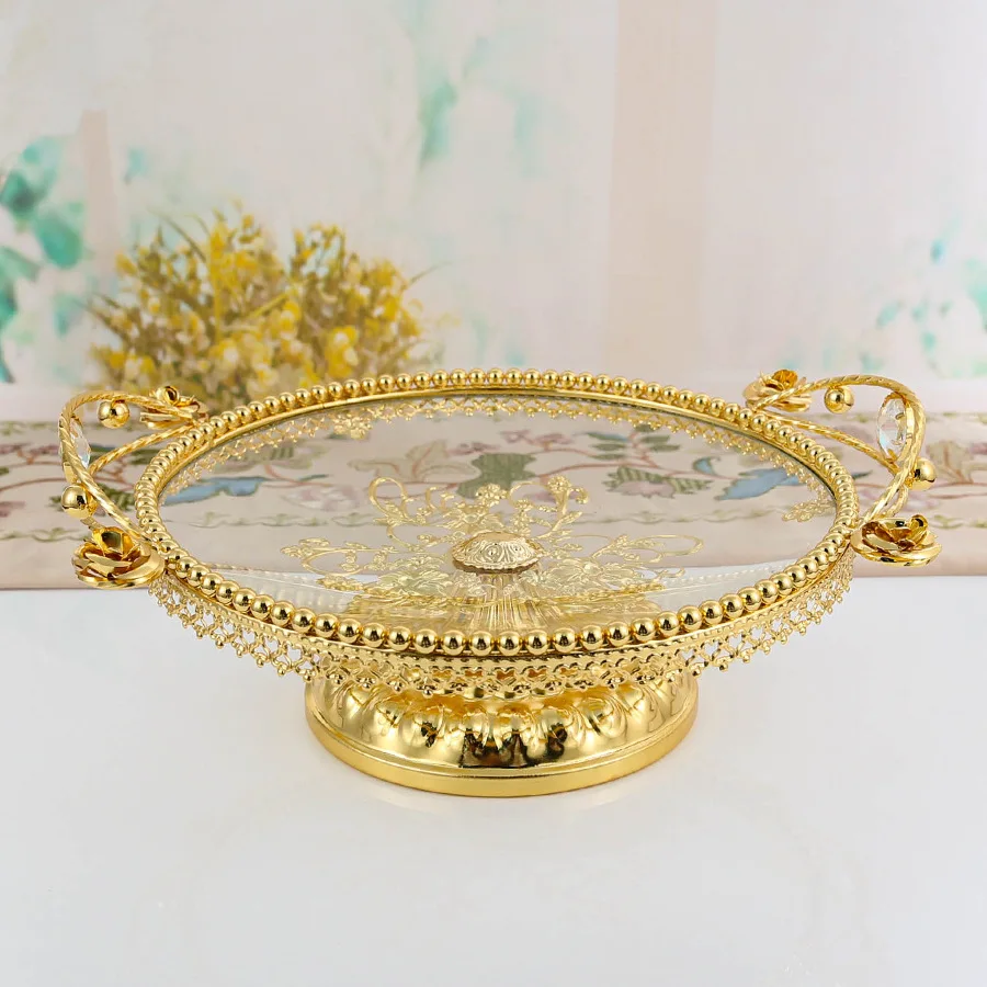 

X-21 metal glass fruit plate household creative living room coffee table fruit plate western food plate decorative ornament