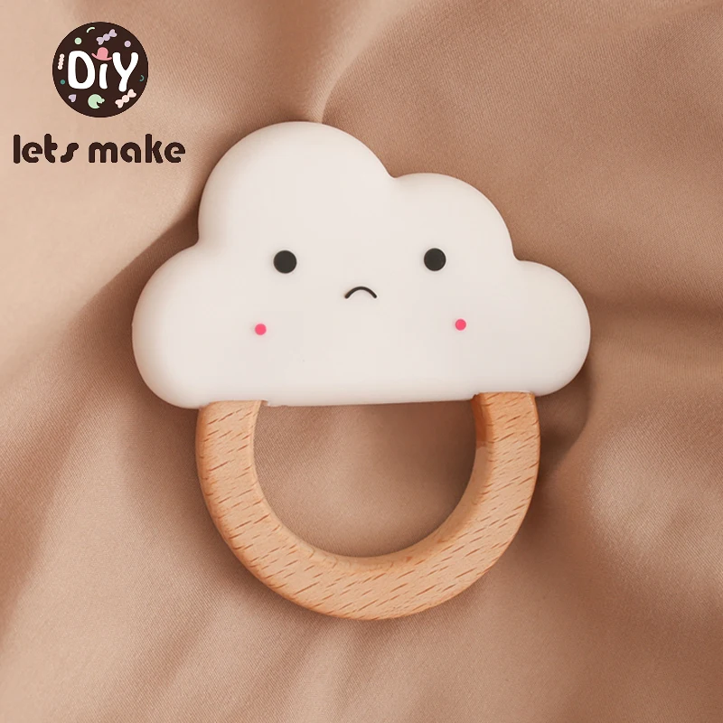 

1PC Silicone Cloud Baby Teether Rattle Toy Soother Bracelet Wooden Teether Ring Baby Product Mobile Pram Wooden Newborn Gifts