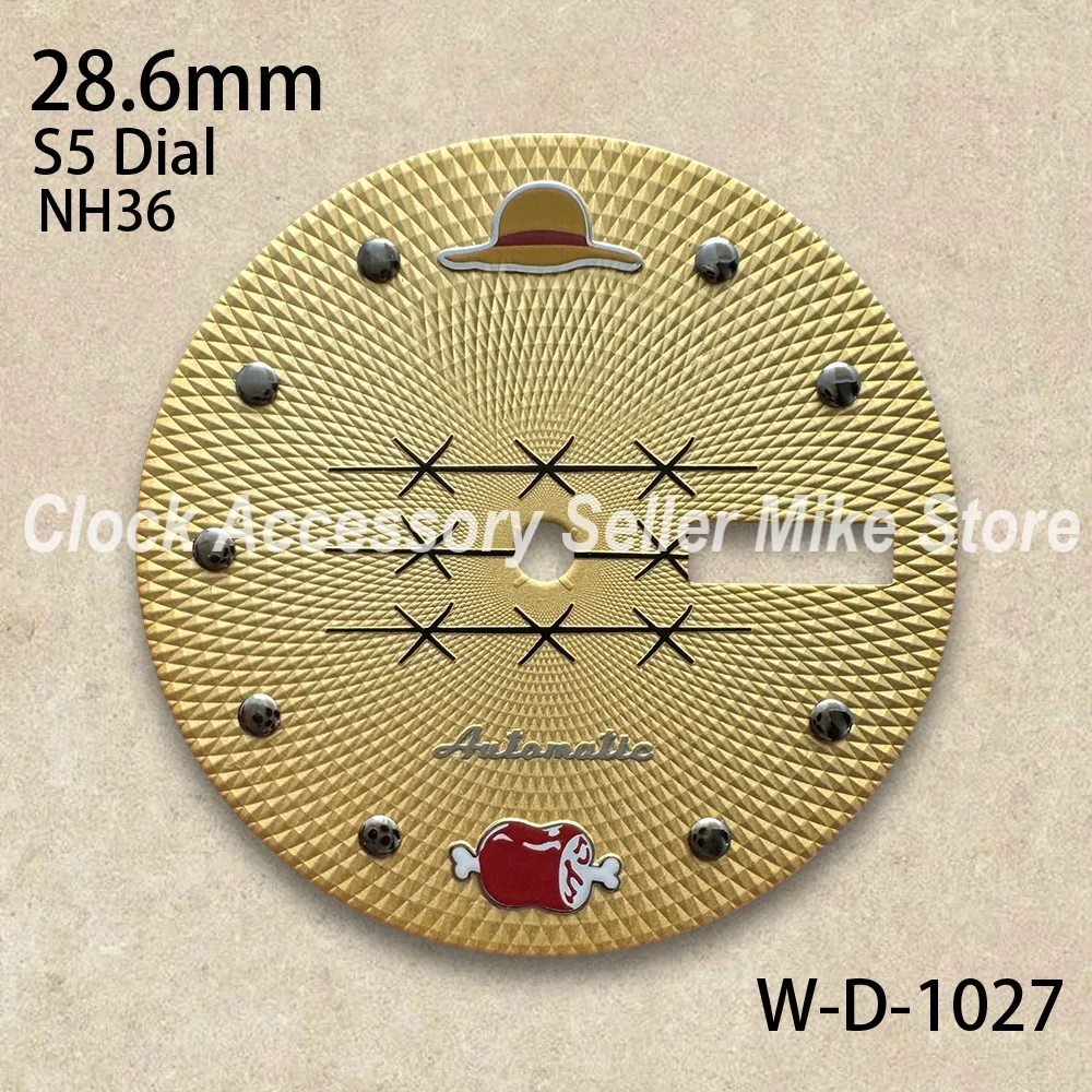 

28.6mm S 5 Logo Straw Hat Gold Dial Fit NH36/4R36 Japanese Movement High-Quality Watch Modification Accessories